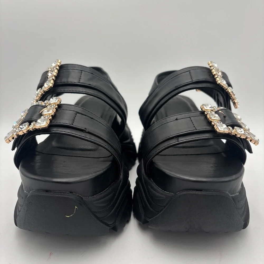 Elegant‎ Black Platform Sandals with Pearl Details